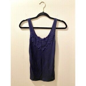 Y2K Hollister Lace Cami Tank Womens XS Fairy Dainty Ribbed Embroidery Floral TVD